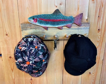 Perchero/llavero de trucha arcoíris: decoración de pesca de madera de álamo temblón