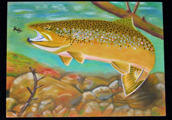 Fish Art, Fly Fishing, Home Decor, Cabin Decor, Brown Trout