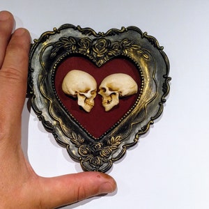 True love is forever framed miniature realistic human skulls Til death do us part 3D Gothic Wall Art image 5