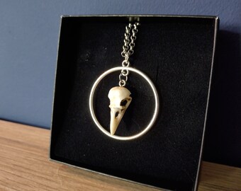 Necklace with cute little ravenskull in a silver ring - animal cruelty free - oddity necklace