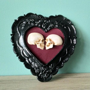 True love is forever framed miniature realistic human skulls Til death do us part 3D Gothic Wall Art image 6