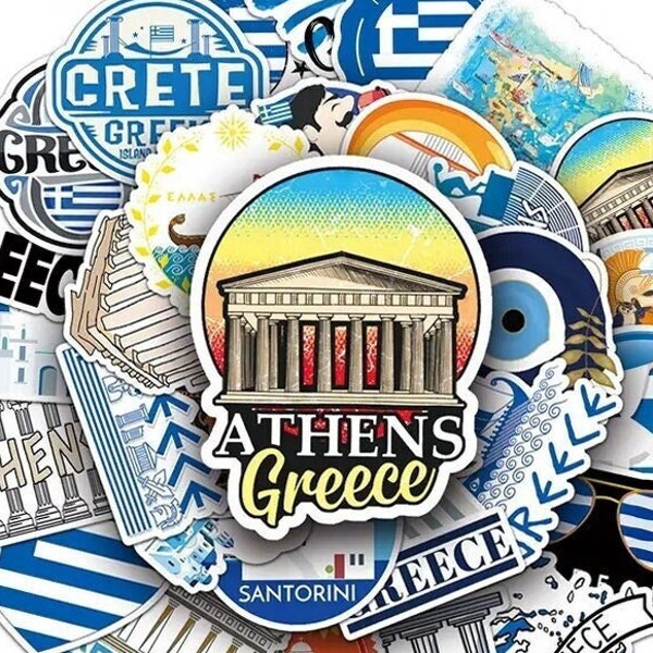 Greece Stickers - Athens - Mykonos - Santorini - Greek Islands - Crete - Acropolis - Opa! - 50 Different Stickers