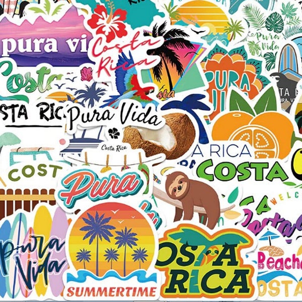 Costa Rica Stickers - Central America - San Jose - Mt Arenal - Pura Vida - Tropical - Resorts - 50 Different Stickers