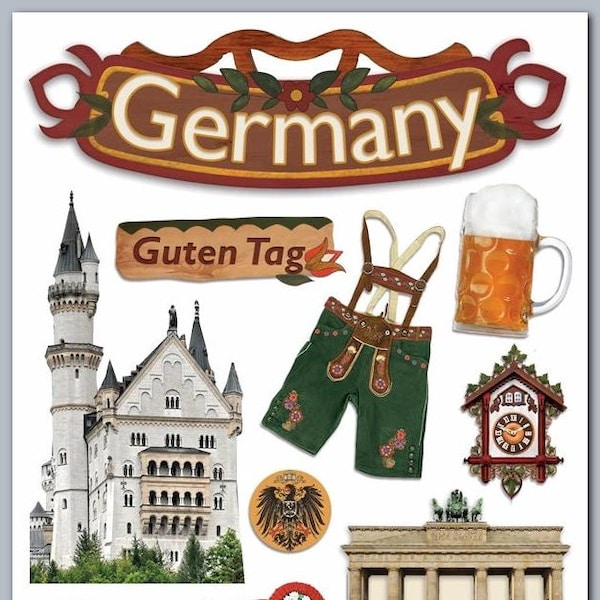 3D Germany Stickers - by Paper House - Emblems - Landmarks - Castles - Beer - Includes 12 Stickers - 3-Dimensional