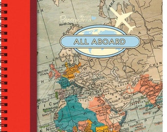All Aboard Travel Diary - Journal/Scrapbook Style - Lots of Color Graphics - Hardcover - 36 Cardstock Pages, Lined & Blank - Any Age
