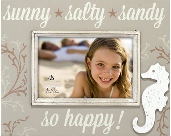 Sunny Beach Picture Frame - Coastal - Seashore - Tropical - Sand - Holds One 4 x 6 Photo - Hangs or Stands