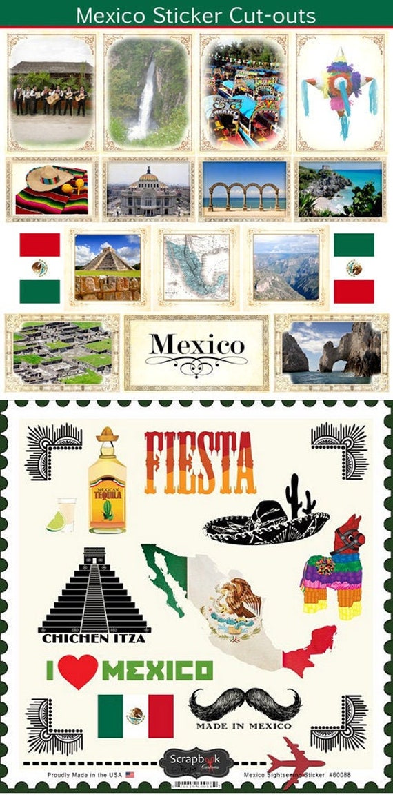 Epic Mexico Stickers Sightseeing Icons & Images Map Flag Cancun Chichen  Itza Pinata 30 Color Mexican Stickers 
