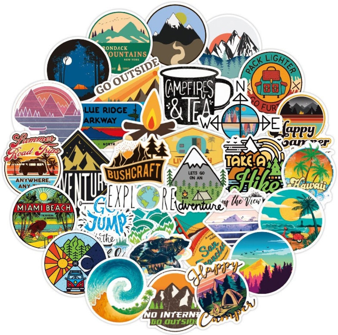 Camping & Adventure Stickers Exploring Wilderness Hiking Campfires ...