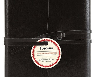 Toscana Leather Journal - by Cavallini - in Classic Black - Measures 5 x 7 - Wraparound Straps - 160 Lined Pages