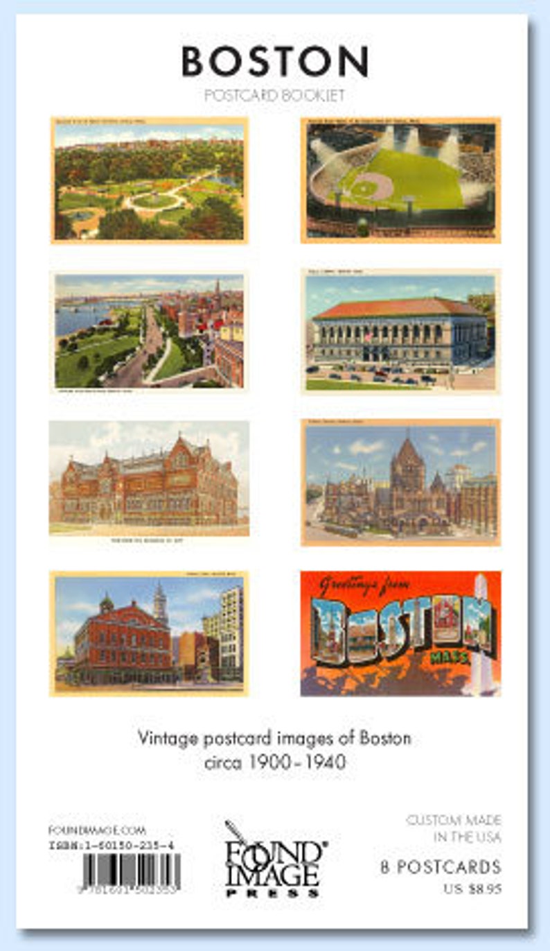 Faneuil Hall Boston Retro Scenes Booklet of 8 Full Color Removable Postcards \u2013 Trinity Church Fenway Park Public Library Postcards