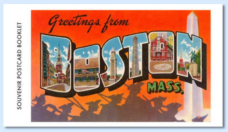 Faneuil Hall Boston Retro Scenes Booklet of 8 Full Color Removable Postcards \u2013 Trinity Church Fenway Park Public Library Postcards