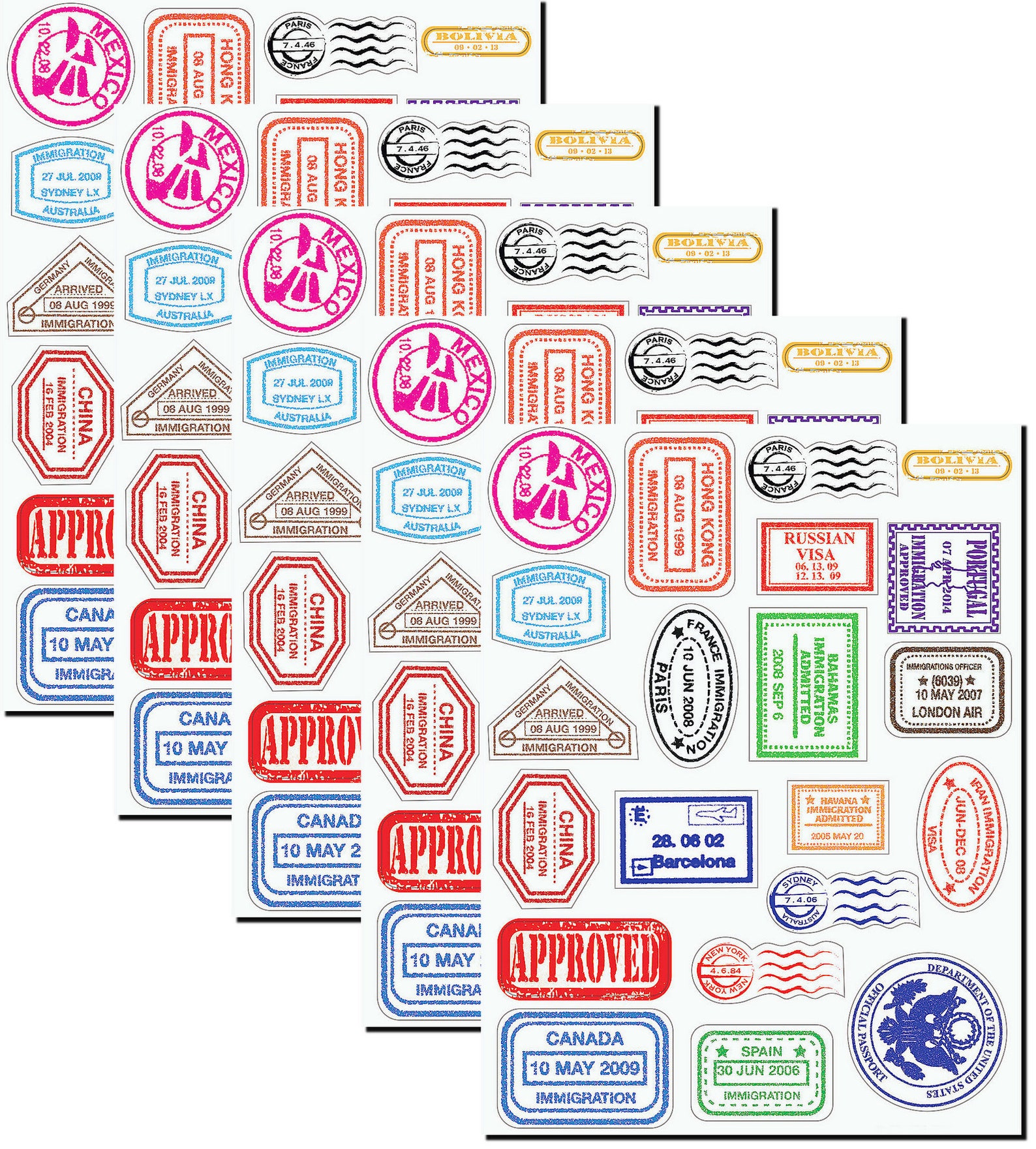 Passport Visa Stickers Europe Asia N. America Mexico Etsy