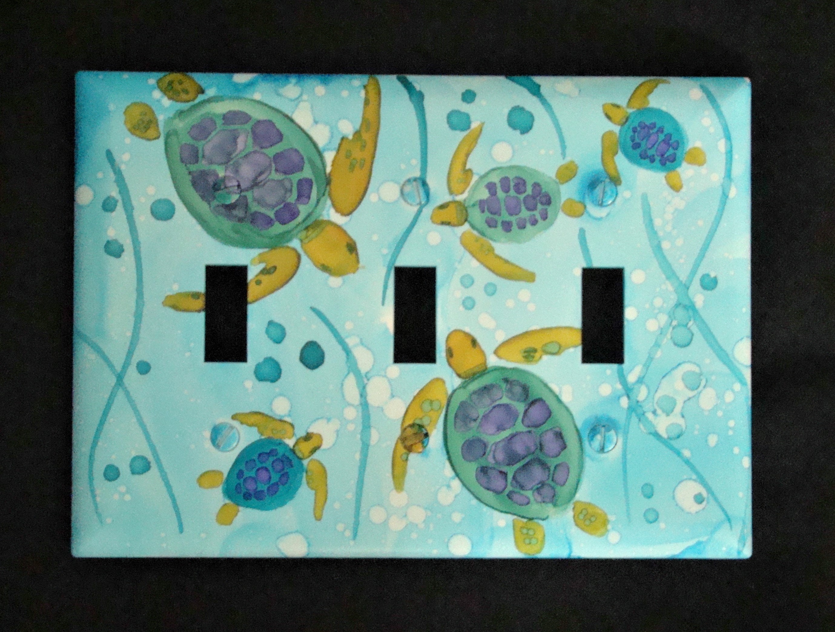 Free Shipping Hand Painted Sea Turtle Light Switch Plate Hand painted Alcohol Ink Light Plate Cover,Made in the USA