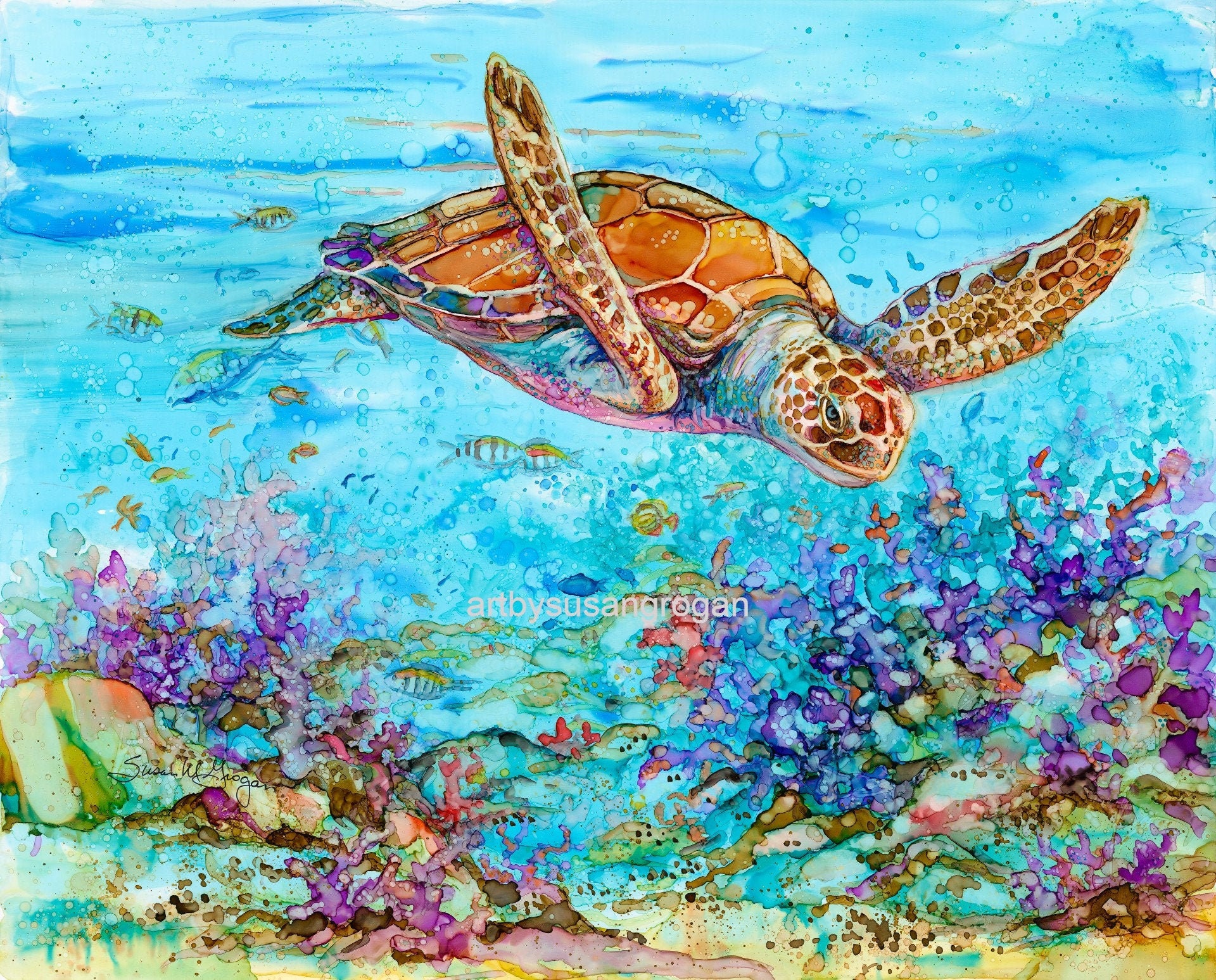 Sea Turtle Artwork, Alcohol Ink Art, Fine Art Print, Ocean Art, Tropical  Artwork, Sea Turtle Painting, Sea Life Artwork, Coastal Painting 