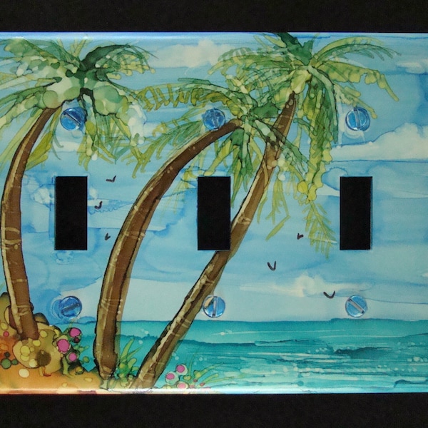 Hand Painted Beach Lightswitch Plate, Coastal Decor, Lightswitch Cover, Hand Painted, Beach Decor, Palm Tree Lightswitch Covers, PalmTree