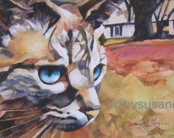 On The Prowl", Cat Decor, Cat Art, Abstract Art, Watercolor, Artwork, Fine Art Print, Cat Watercolor