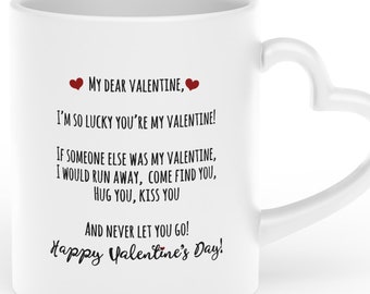 Funny Valentine mug for boyfriend girlfriend heart shaped handle,  Love couple gifts, VAlentine gift for husband wife Happy Valentines day