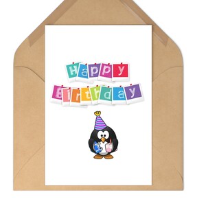 Penguin Birthday Card Happy birthday wishes Card for birthday party for children for penguin lovers for bestie cute birthday card