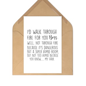 Tarjeta de cumpleaños divertida para el jefe: Humor sobre caminar entre llamas