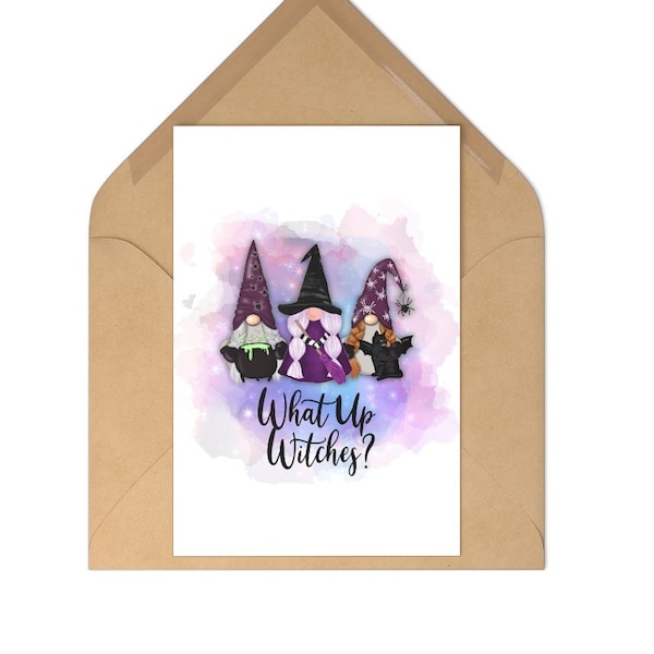 Witchy Card for  friend What up witches Card for bestie Watercolor Witch card for friend Fun Halloween card witchy Decor