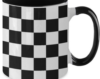 Checkered Coffee Mug - Black and White Checkerboard Design