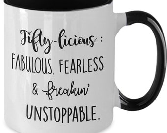 50th Birthday Coffee Mug, Fifty-licious Gift
