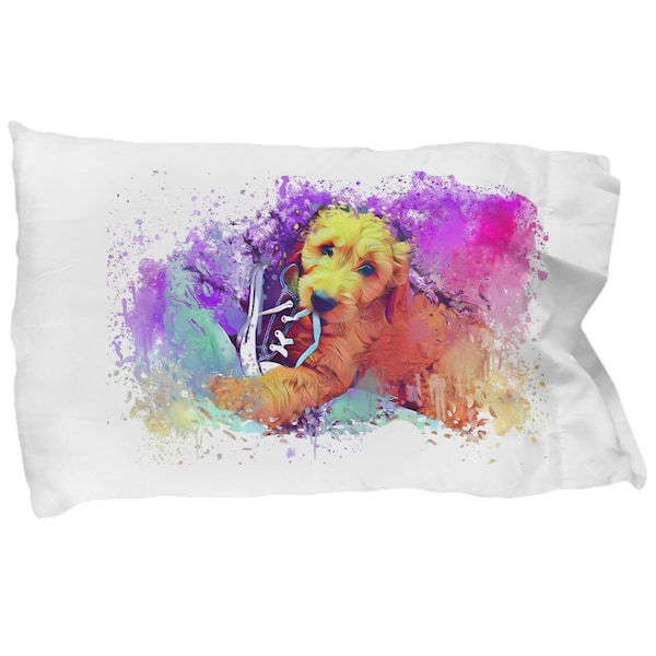 Goldendoodle pillowcase, Goldendoodle, Dog Pillowcase, Dog lovers gift,colorful artistic pillowcase, gift for pet owner, standard pillowcase