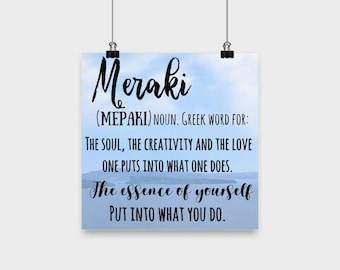 Meraki Definition Poster, Greek Word Art Print