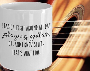 Playing Guitar mug, that’s what I do, gift for guitar player,I know things mug, hey play guitar,play guitare,guitar play along,I know stuff