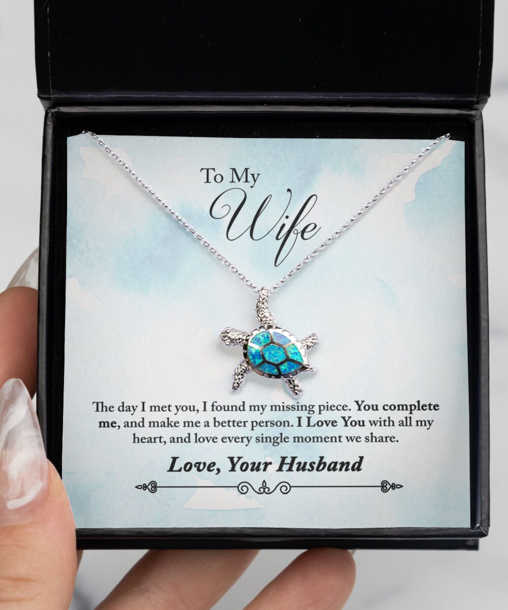To My Wife Turtle Necklace With Message 