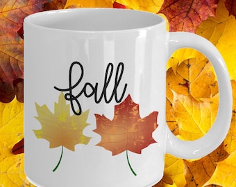 Fall Coffee Mug with Autumn Leaves, Cozy Season Decor