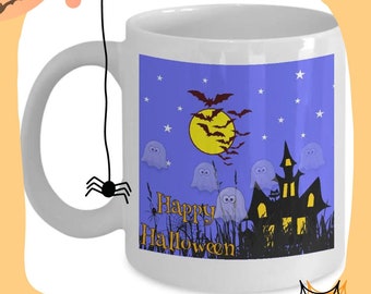 Halloween Tasse, Geisterhaus, Geist, Halloween Dekor, Herbst, Herbstdekor, Lehrer Geschenk, Halloween Geschenke, Hexe, Kaffeetasse, Keramiktasse, Tassen