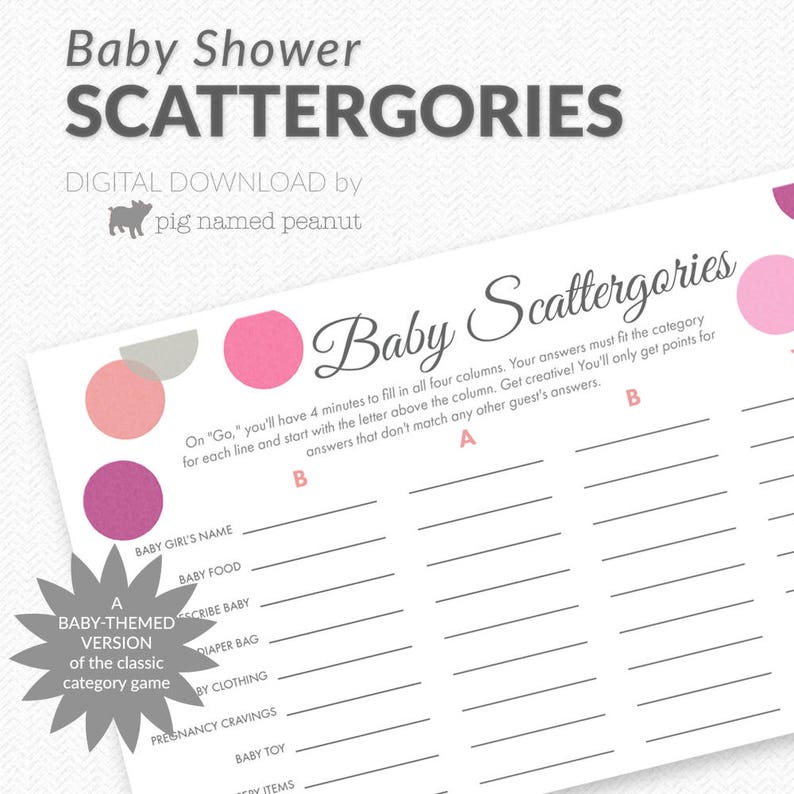 Baby Scattergories Game Baby Shower Game Pink Polka Dots Etsy Baby Scattergories Game Baby Shower Game Pink Polka Dots Etsy