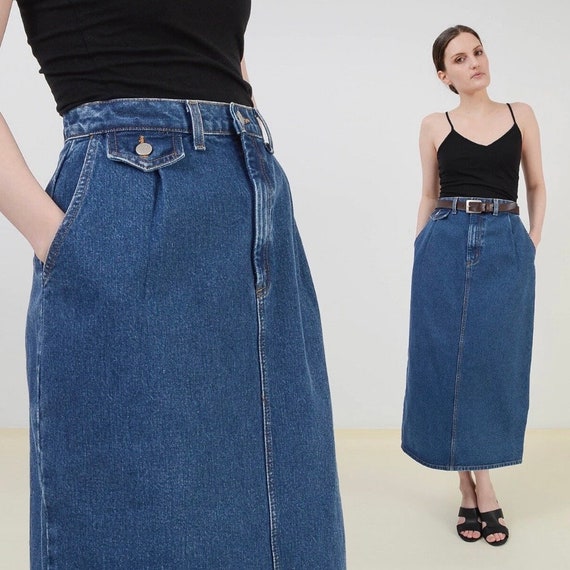 Vintage Denim Maxi Skirt | High Waist Jean Skirt … - image 1