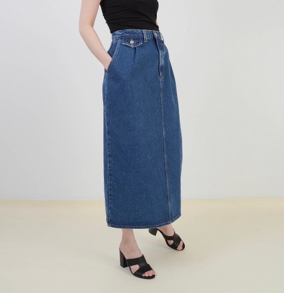 Vintage Denim Maxi Skirt | High Waist Jean Skirt … - image 7
