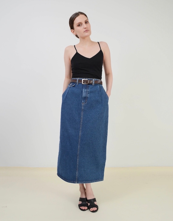 Vintage Denim Maxi Skirt | High Waist Jean Skirt … - image 3