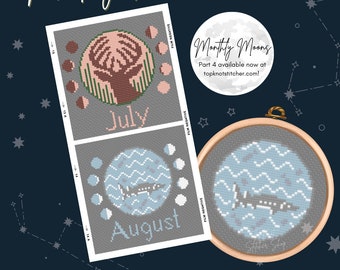 Buck Moon de julio y Sturgeon Moon de agosto - Serie mensual de luna llena #4 / Patrón de punto de cruz PDF descarga instantánea / TopKnot Stitcher Shop
