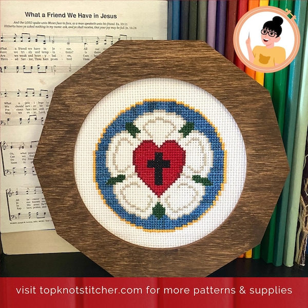 Luther's Rose - TopKnot Stitcher Shop Designs | PDF Cross Stitch Pattern Instant Download - Luther's Seal, Martin Luther, Reformation
