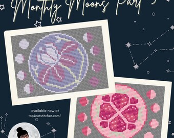 Luna de flores de mayo y luna de fresa de junio - Serie mensual de luna llena #3 / Patrón de punto de cruz PDF descarga instantánea / TopKnot Stitcher Shop