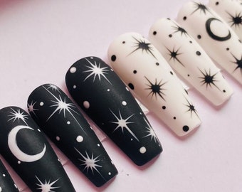 Gothic nails, Stars and Moon Press on halloween nails