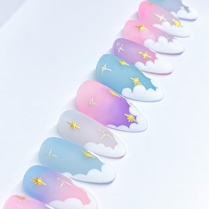 Kawaii Nails cute pastel, Cloud Press on Nails Short