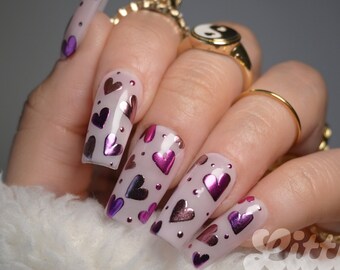 Pink chrome Nails, Valentine Press on heart nails