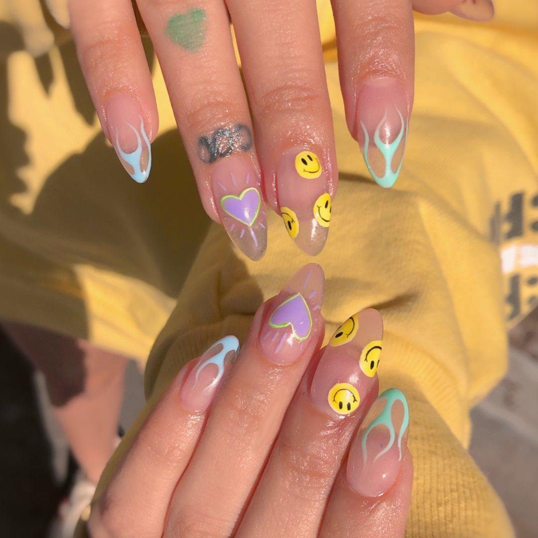 Pastel Smiley Faces Good Vibes Nails Press On Etsy New Zealand