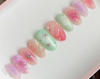 Fairy Nails, Press On Nails, 3D Gel Nails Cottagecore  Press on nails with Butterfly wings