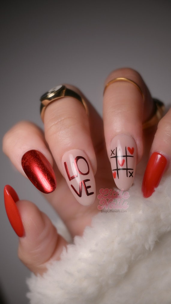 Love Chrome Nails, Cute Press on Valentine Nails 