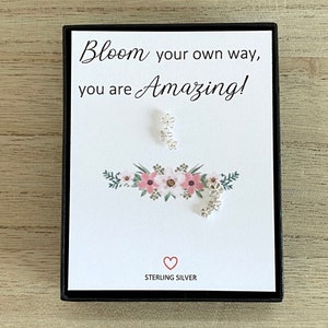 Florece a tu manera aretes de flores de plata de ley, tienes esto, regalo de joyería motivacional-inspiracional-de aliento para ella, Reino Unido