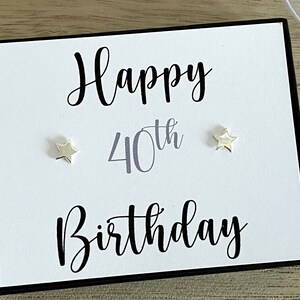 Brincos de estrela de prata esterlina 40, brinco de estrela delicado, presente de aniversário de 40 anos, brincos minimalistas femininos, caixa de presente, cartão de cotação, loja no Reino Unido