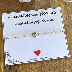 Si las tías fueran flores, siempre te elegiría a ti: pulsera de flores con cuentas plateadas, pulsera elástica plateada, pulsera de cumpleaños para tías (Reino Unido)