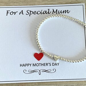 Pour une maman spéciale - Joyeuse fête des mères - Bracelet coeur en argent en argent, bracelet extensible en perles d'argent, cadeau spécial pour maman-mère, figurine de grand-mère, Royaume-Uni
