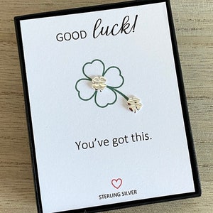 Sterlingzilveren klavertje vier oorbellen, veel geluk dat je dit sieraad cadeau hebt, sierlijke klavertjes, nieuwe baan, examen, je kunt het!